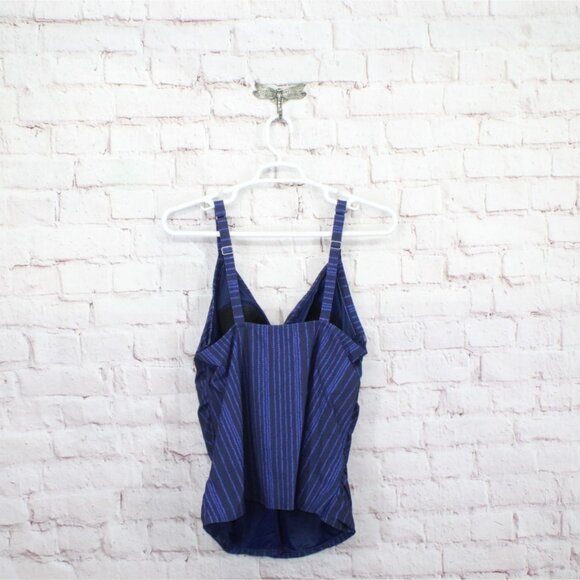 LL Bean Shaping Swimwear Tankini Top Darkest Navy Cobalt Dot Stripe 22W - Picture 6 of 9